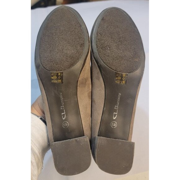 CL By Laundry Taupe Faux Suede Block Heel Loafers Fringe Accent Womens Size 8.5M - Picture 4 of 5